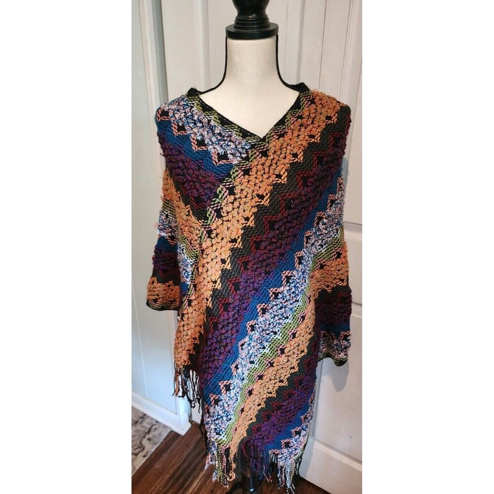 PRETTY Womens Fall Tibetan  EthnicStyle Pullover SHAWL Retro Cape w/Tassels VguC